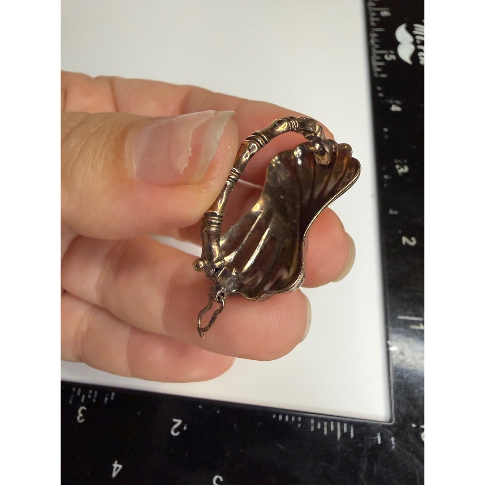 Gold Tone Ribbed Shell Scarf Slide Clip Bamboo Style Ring Back Accessory - Picture 2 of 3